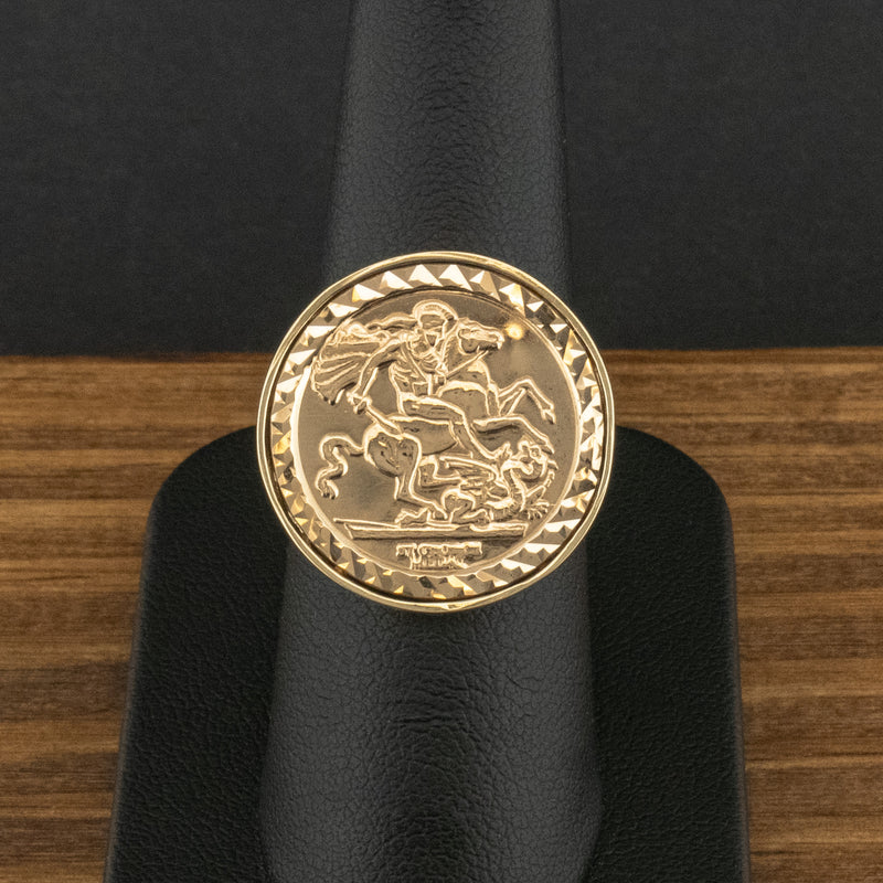 9ct Yellow Gold St George Ring Size Q 3g
