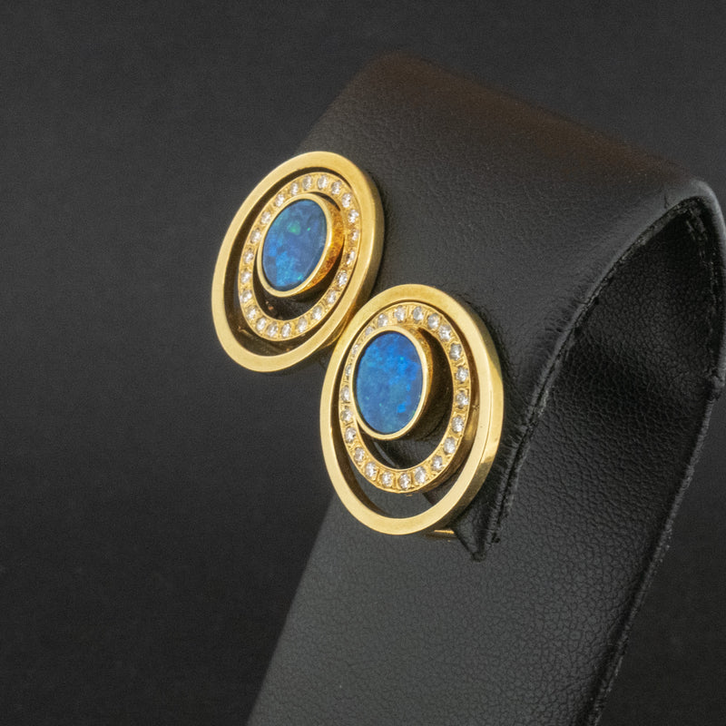 18ct Yellow Gold Opal and Diamond Stud Earrings 12g