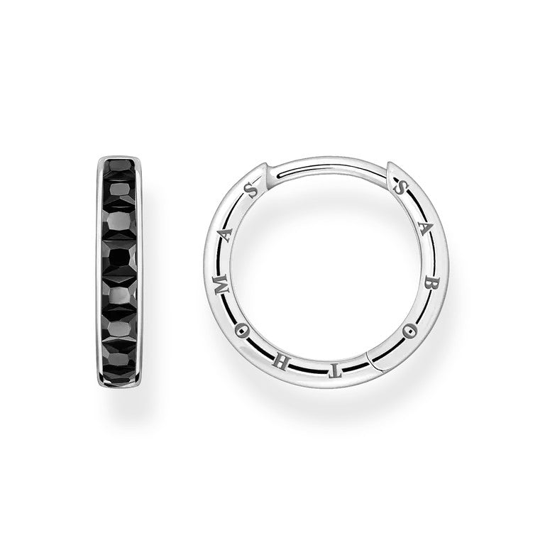 Thomas Sabo Sterling Silver Black CZ Hoop Earrings