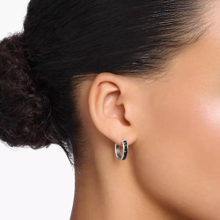 Thomas Sabo Sterling Silver Black CZ Hoop Earrings