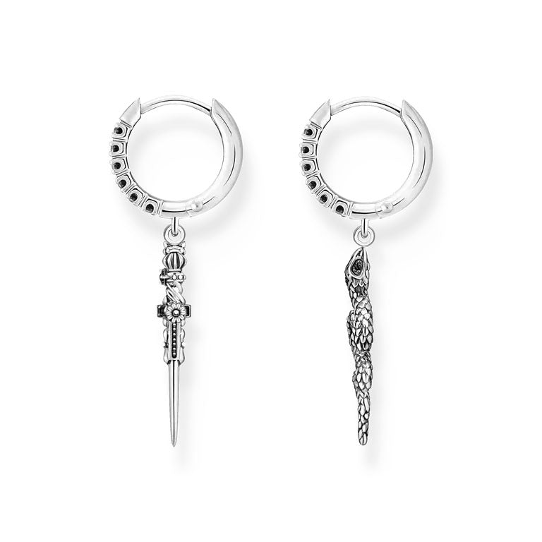 Thomas Sabo Sterling Silver Black CZ Snake and Sword Earrings