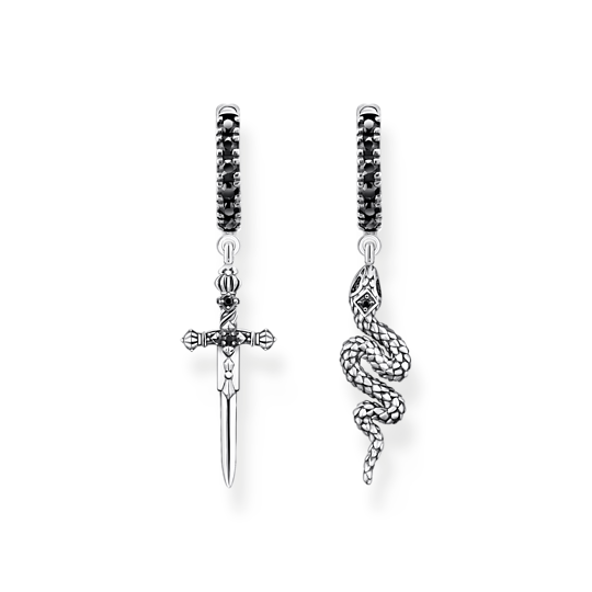 Thomas Sabo Sterling Silver Black CZ Snake and Sword Earrings