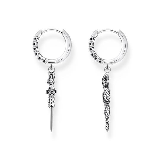 Thomas Sabo Sterling Silver Black CZ Snake and Sword Earrings