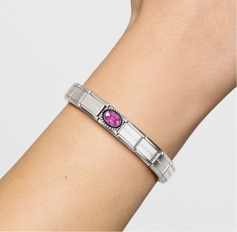 Nomination Fuchsia Oval CZ Sterling Silver and Stainless Steel Composable Charm