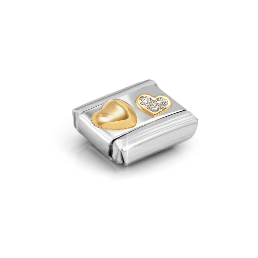 Nomination Raised Heart with Glitter Heart 18ct Gold and Stainless Steel Composable Charm