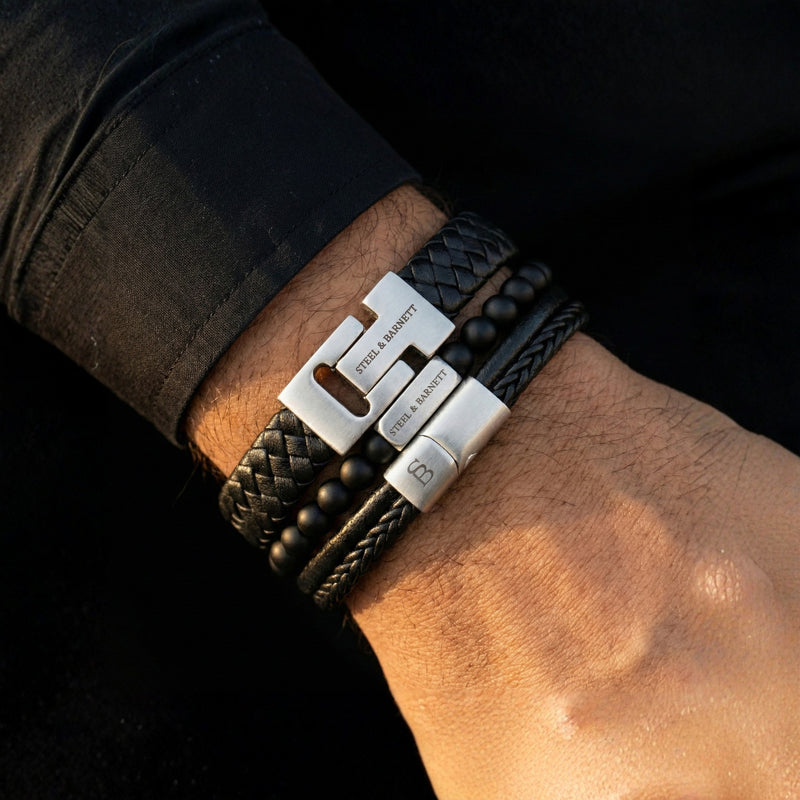 Steel & Barnett Leather & Gemstone Gift Set - Black Triple Set (Size M)