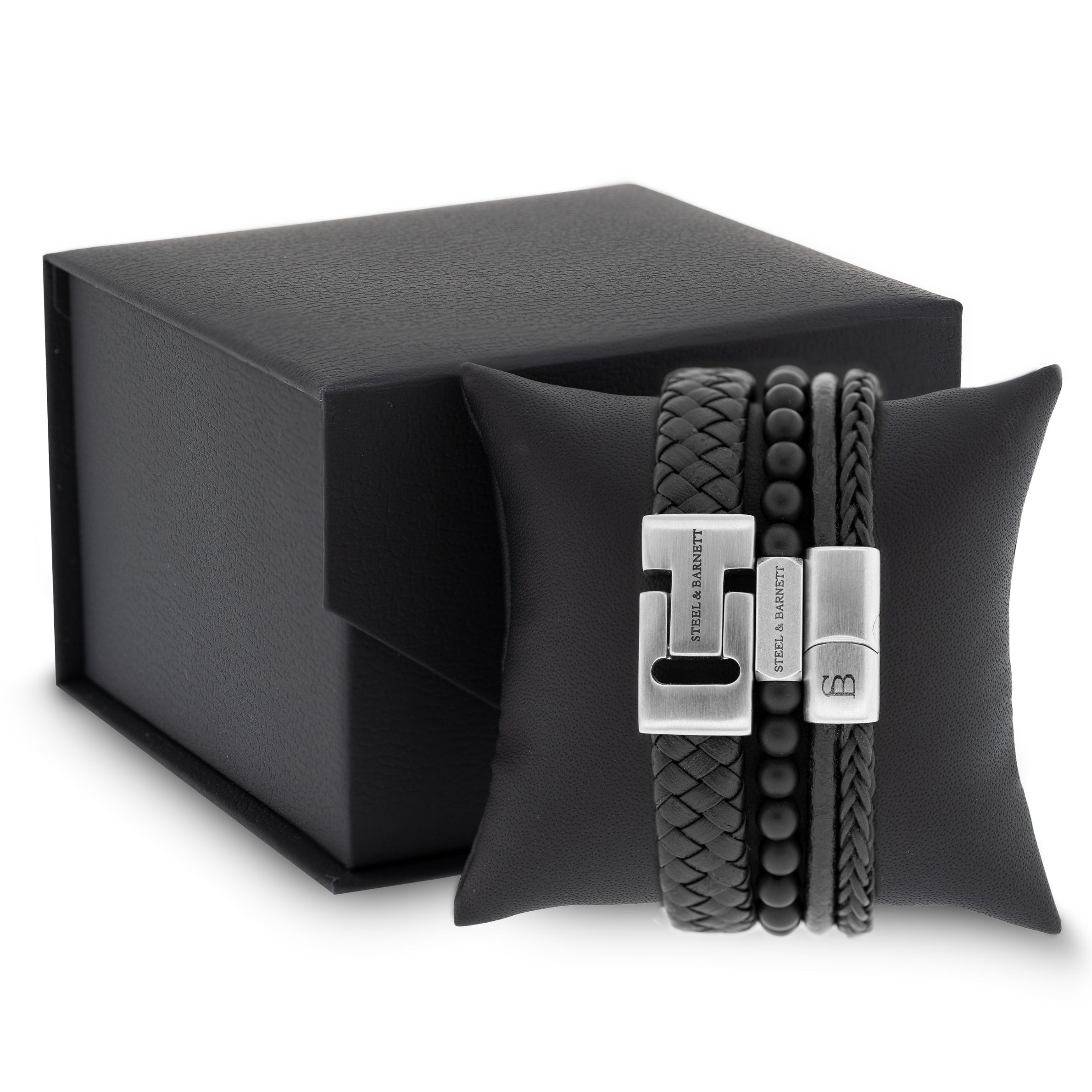 Steel & Barnett Leather & Gemstone Gift Set - Black Triple Set (Size M)