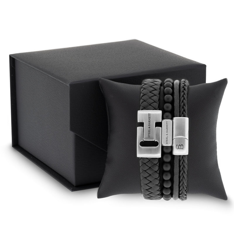 Steel & Barnett Leather & Gemstone Gift Set - Black Triple Set (Size M)