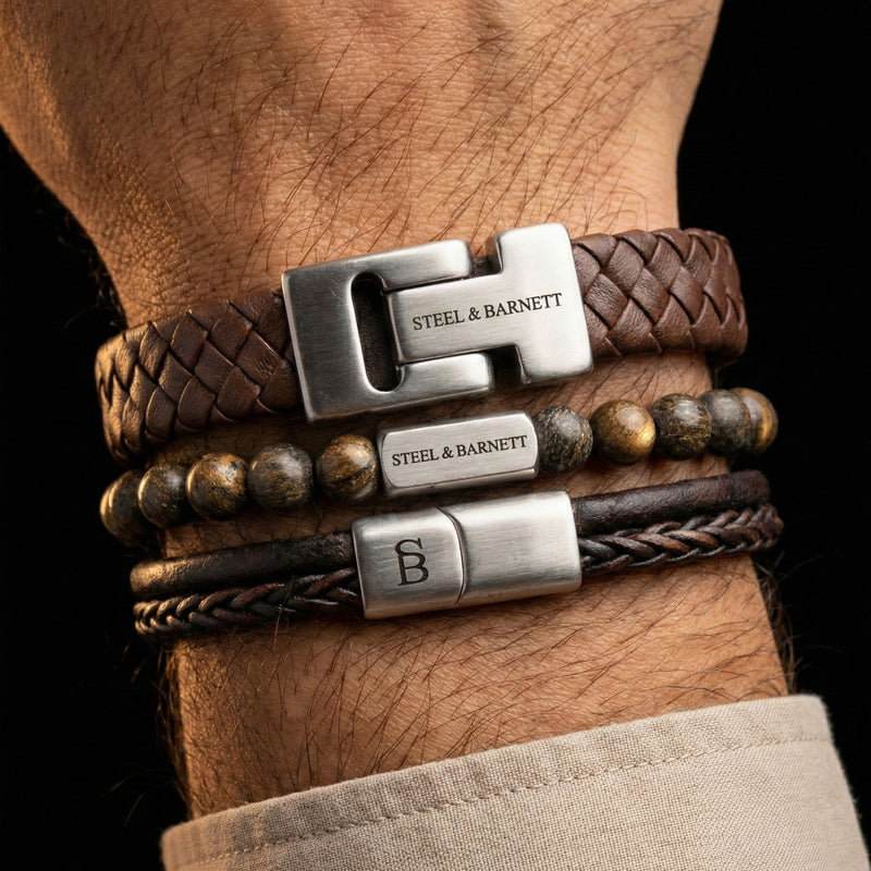Steel & Barnett Leather & Gemstone Gift Set - Brown Triple Set (Size M)