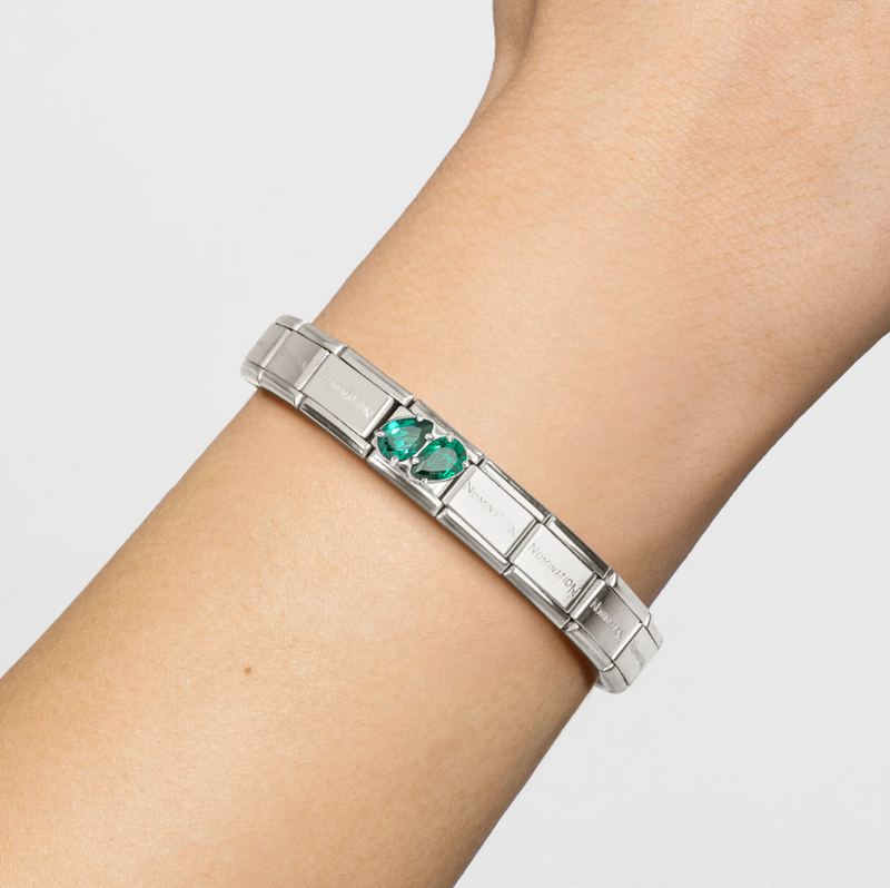 Nomination Green CZ Double Drops Sterling Silver and Stainless Steel Composable Charm