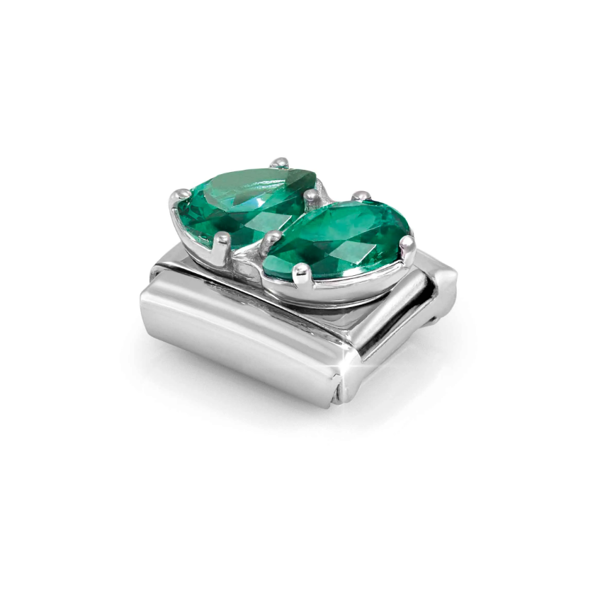 Nomination Green CZ Double Drops Sterling Silver and Stainless Steel Composable Charm