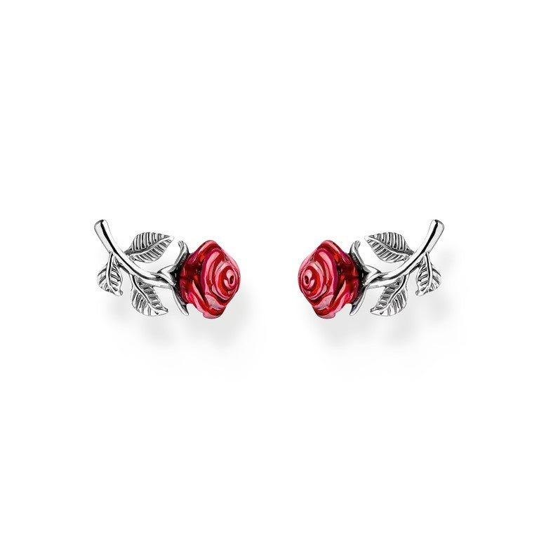 Thomas Sabo Sterling Silver Red Rose Romance Stud Earrings