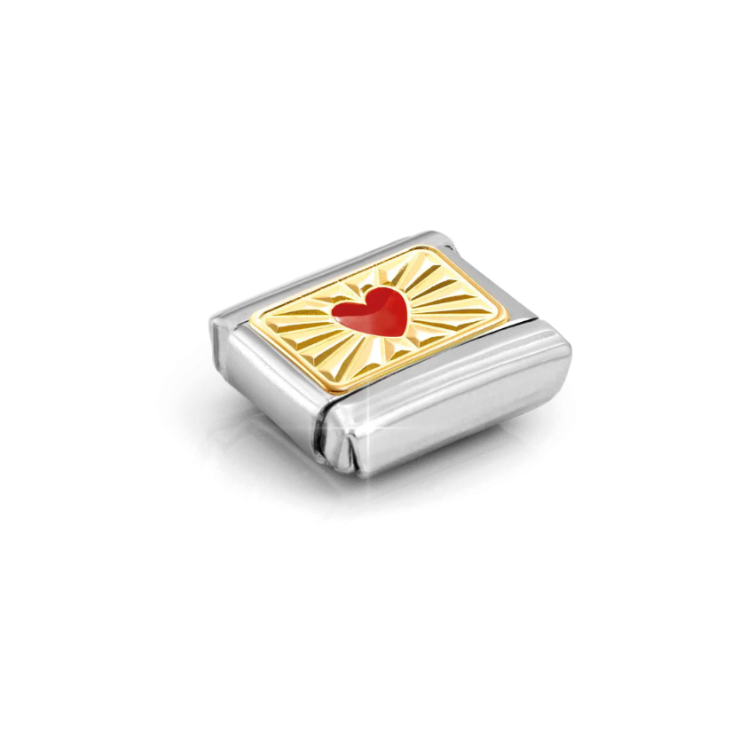 Nomination Diamond Etched Red Heart 18ct Gold and Stainless Steel Composable Charm