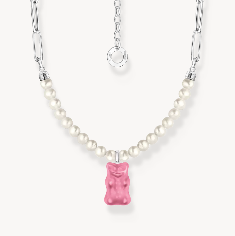 Thomas Sabo Sterling Silver Pink Haribo Goldbear and Pearl Necklace