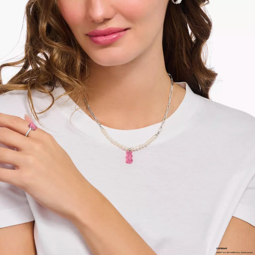 Thomas Sabo Sterling Silver Pink Haribo Goldbear and Pearl Necklace