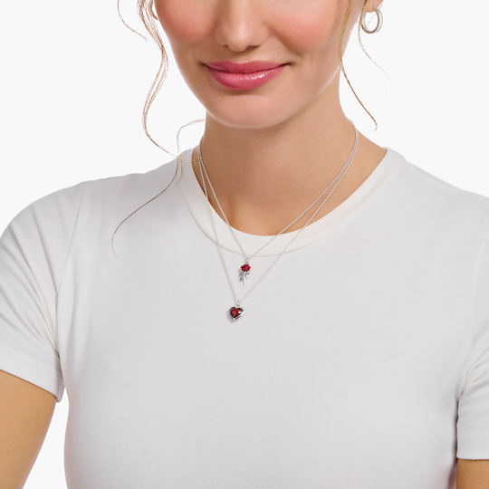 Thomas Sabo Sterling Silver Red Rose Necklace