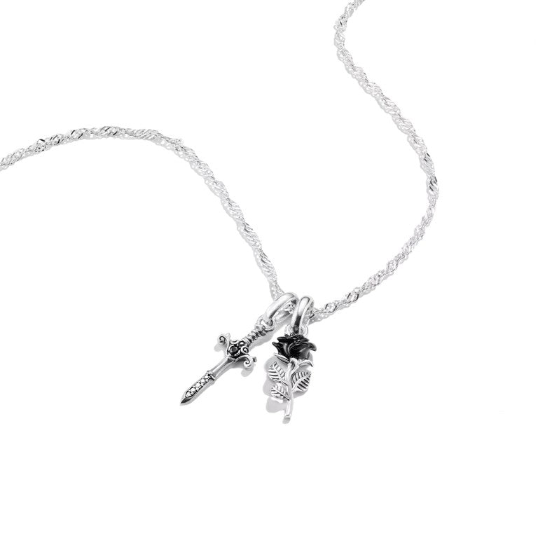 Thomas Sabo Sterling Silver Black Rose and Dagger Necklace