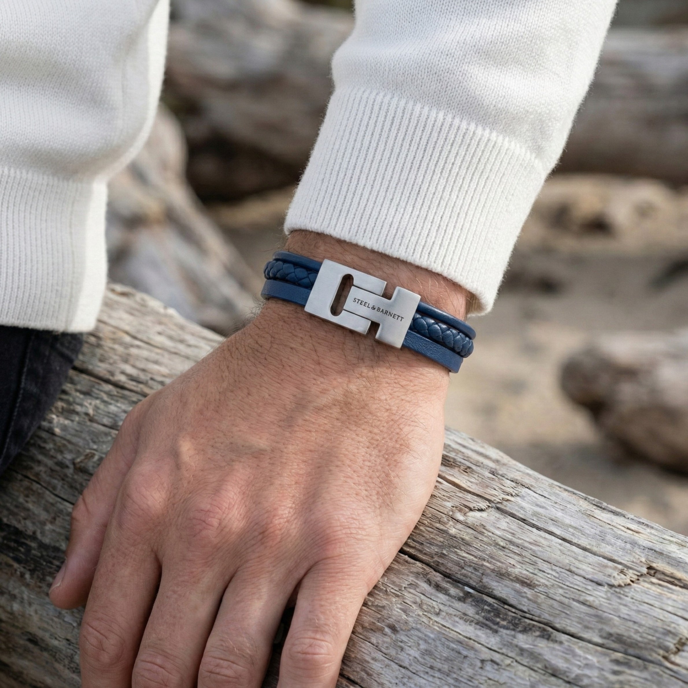 Steel & Barnett Multi Strand Blue Leather Bracelet (Size M)