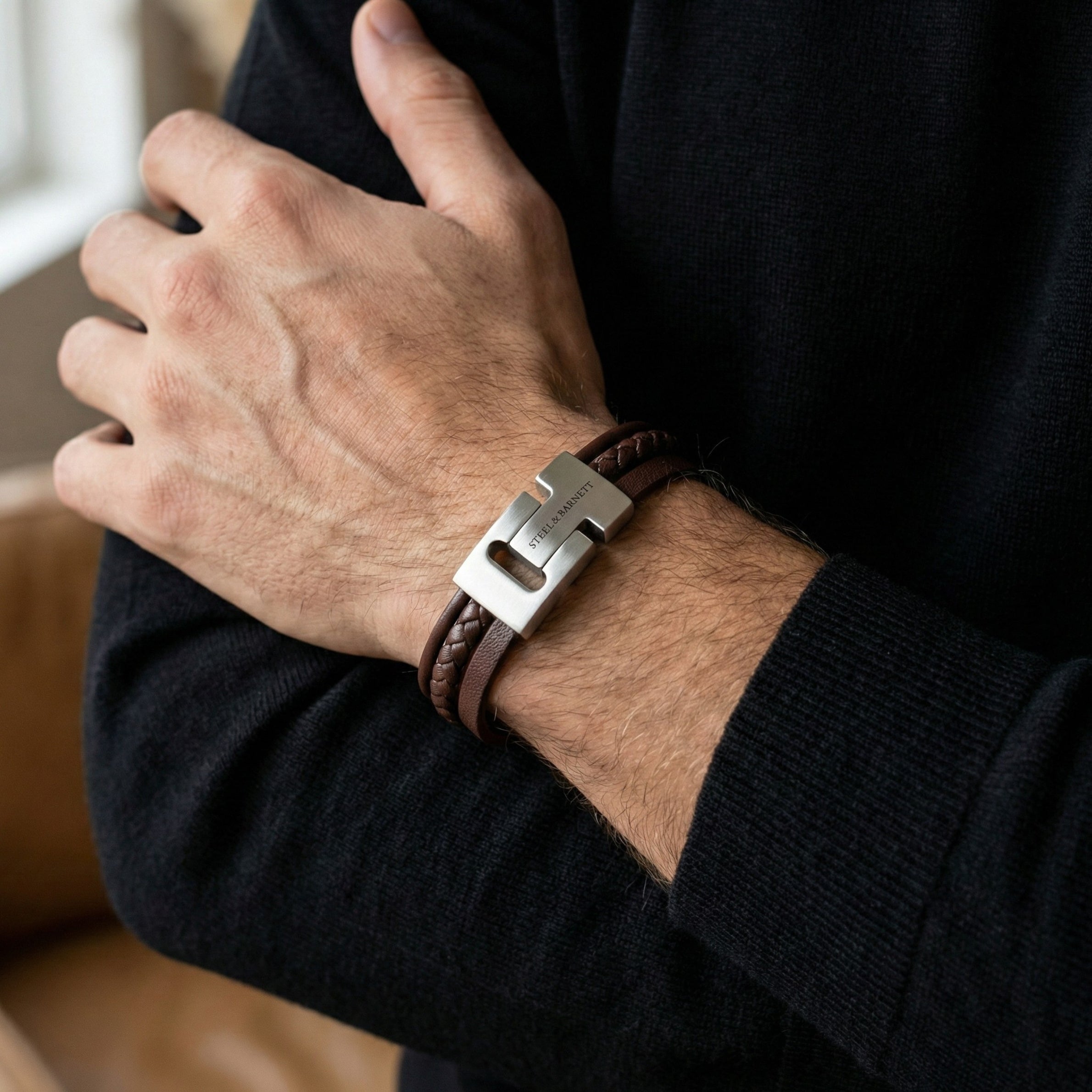 Steel & Barnett Multi Strand Brown Leather Bracelet (Size M)