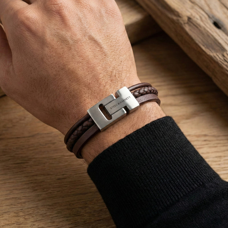 Steel & Barnett Multi Strand Brown Leather Bracelet (Size M)