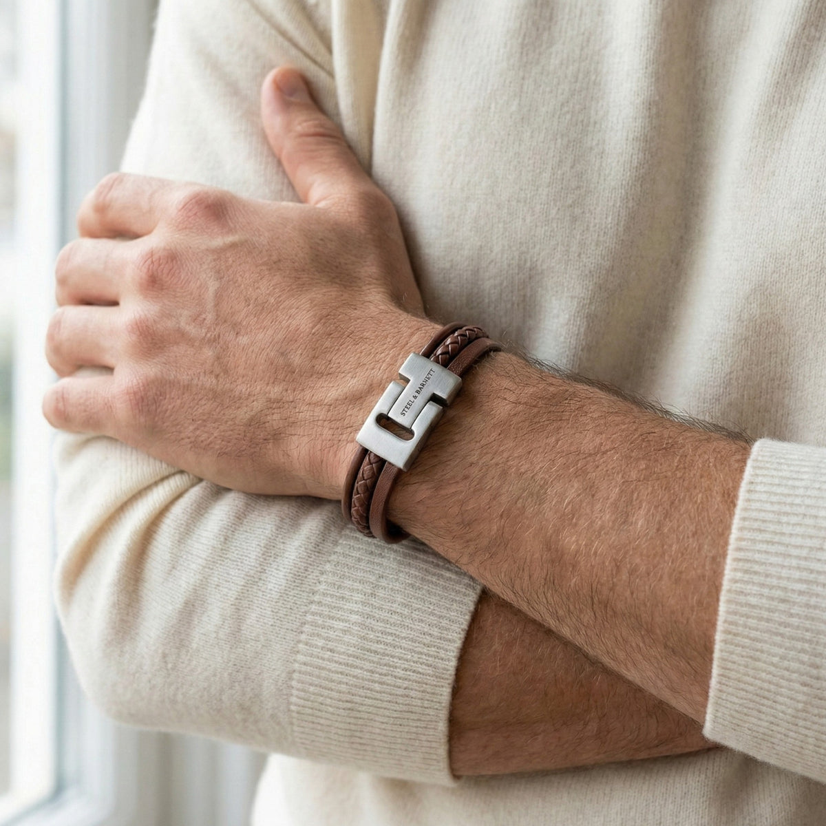 Steel & Barnett Multi Strand Peanut Leather Bracelet (Size M)