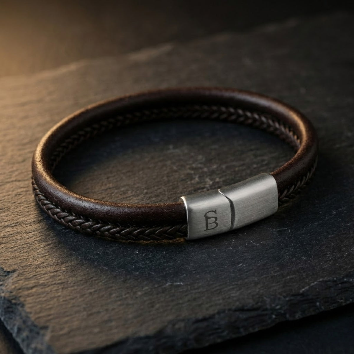 Steel & Barnett Dual-Band Denby Brown Leather Bracelet (Size M)