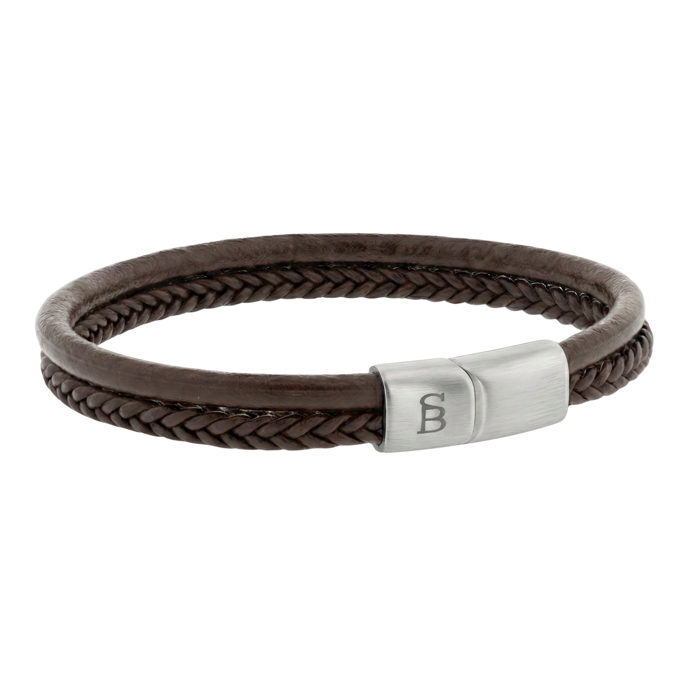 Steel & Barnett Dual-Band Denby Brown Leather Bracelet (Size M)
