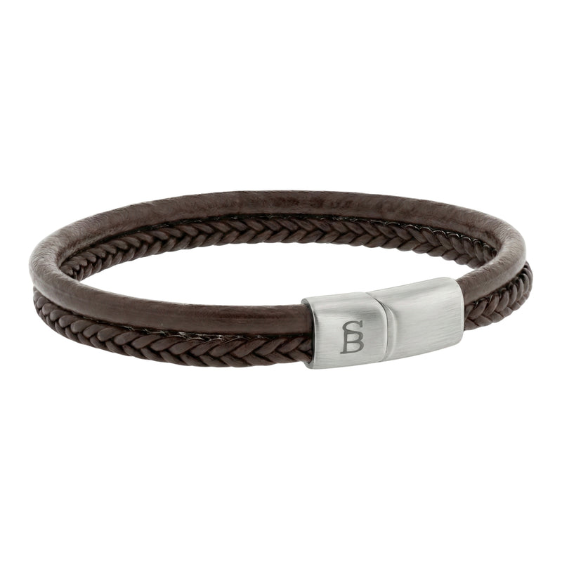 Steel & Barnett Dual-Band Denby Brown Leather Bracelet (Size M)