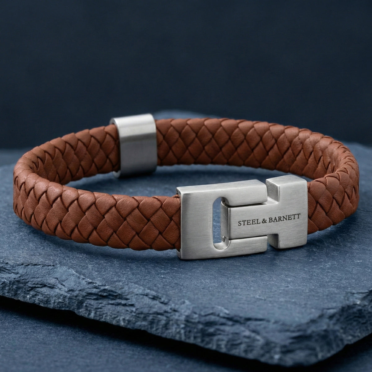 Steel & Barnett Thick Braided Peanut Leather Bracelet (Size M)