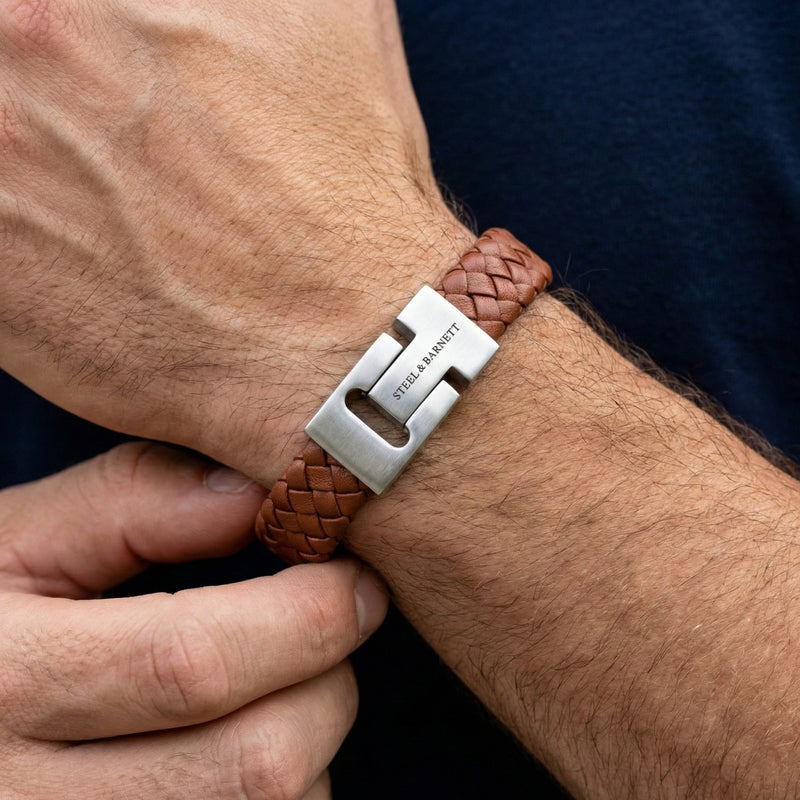 Steel & Barnett Thick Braided Peanut Leather Bracelet (Size M)