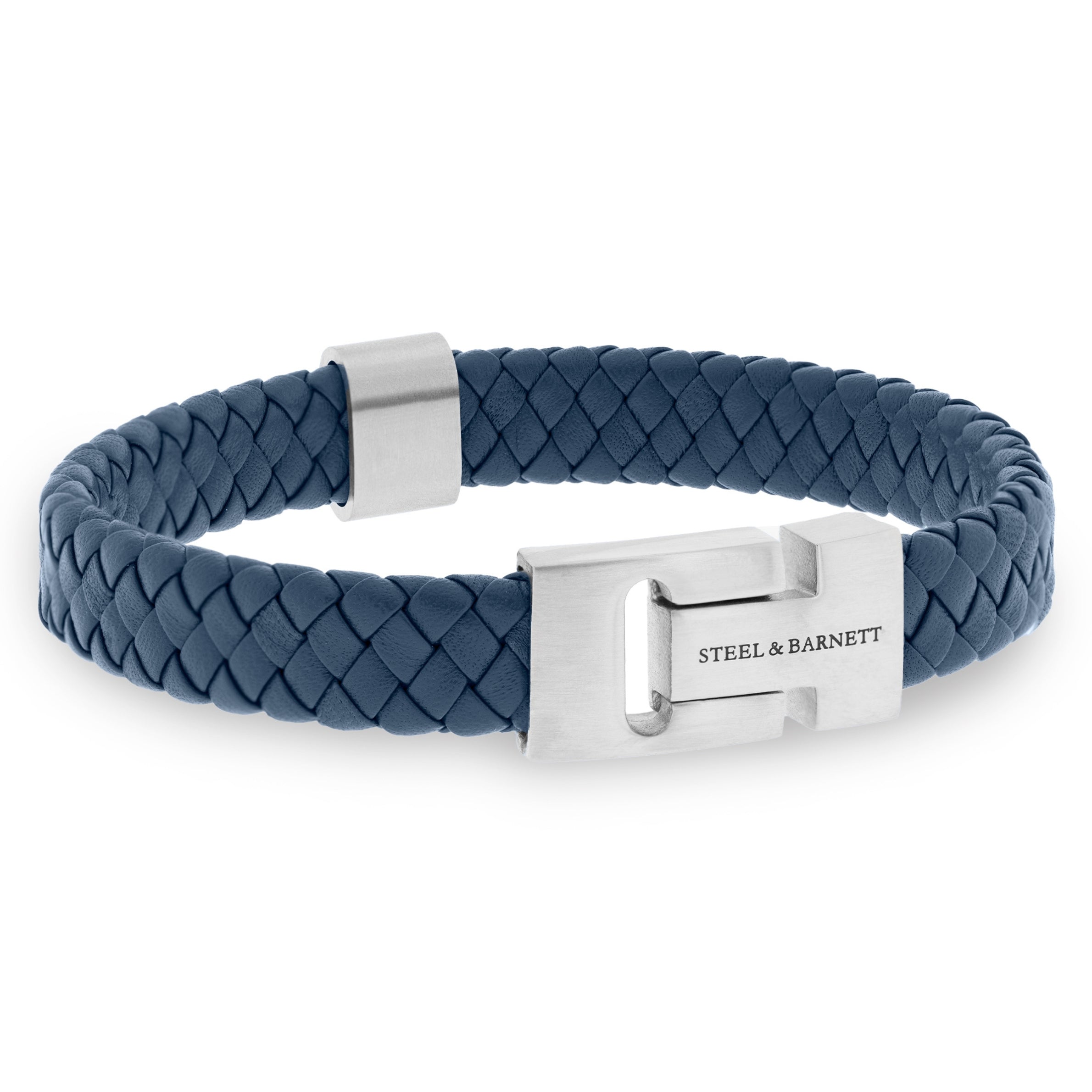 Steel & Barnett Thick Braided Blue Leather Bracelet (Size M)
