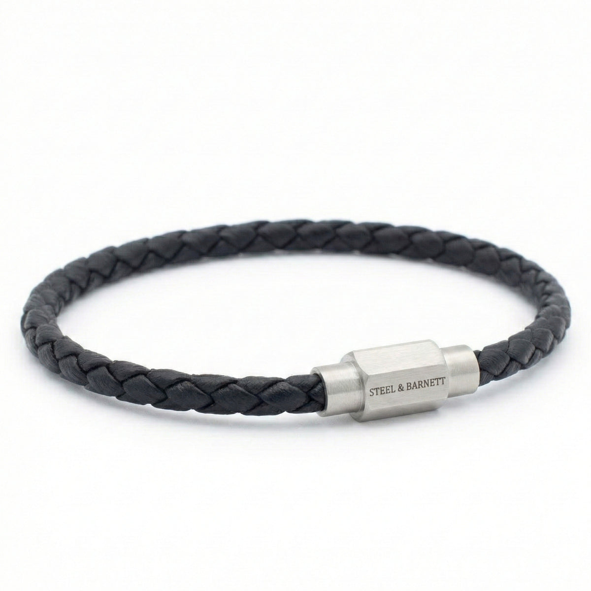 Steel & Barnett Thin Braided Black Leather Bracelet (Size M)
