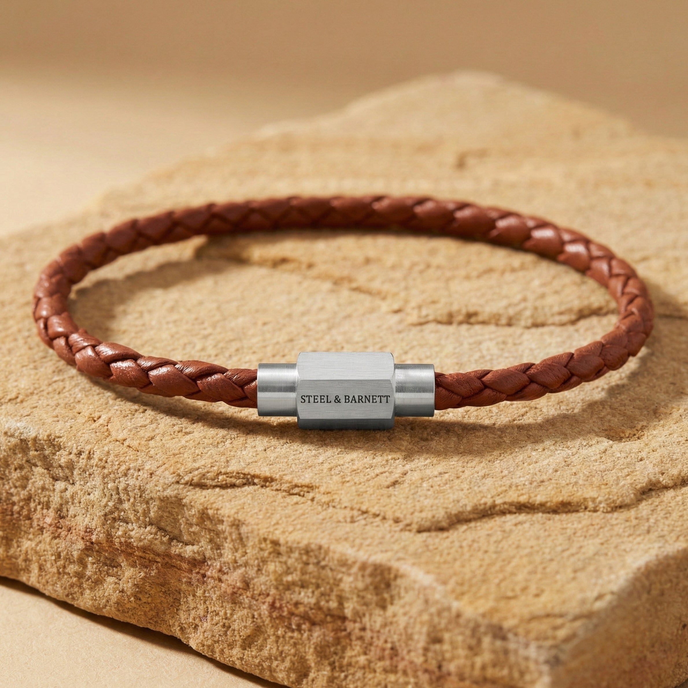 Steel & Barnett Thin Braided Peanut Leather Bracelet (Size M)