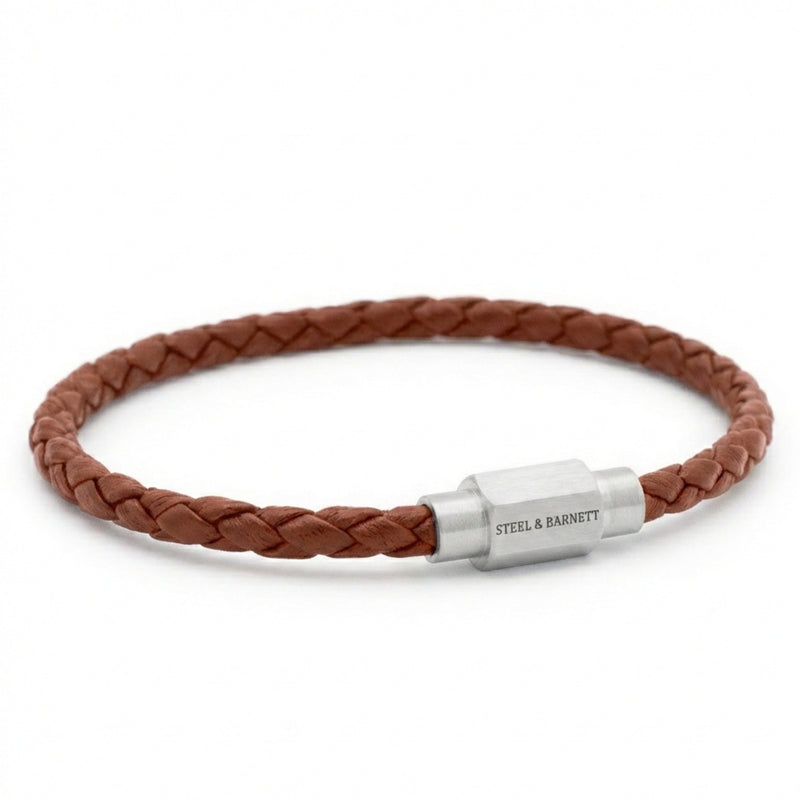 Steel & Barnett Thin Braided Peanut Leather Bracelet (Size M)