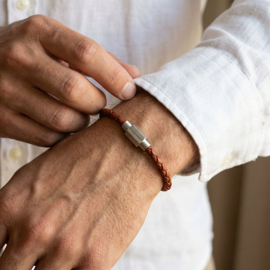 Steel & Barnett Thin Braided Peanut Leather Bracelet (Size M)