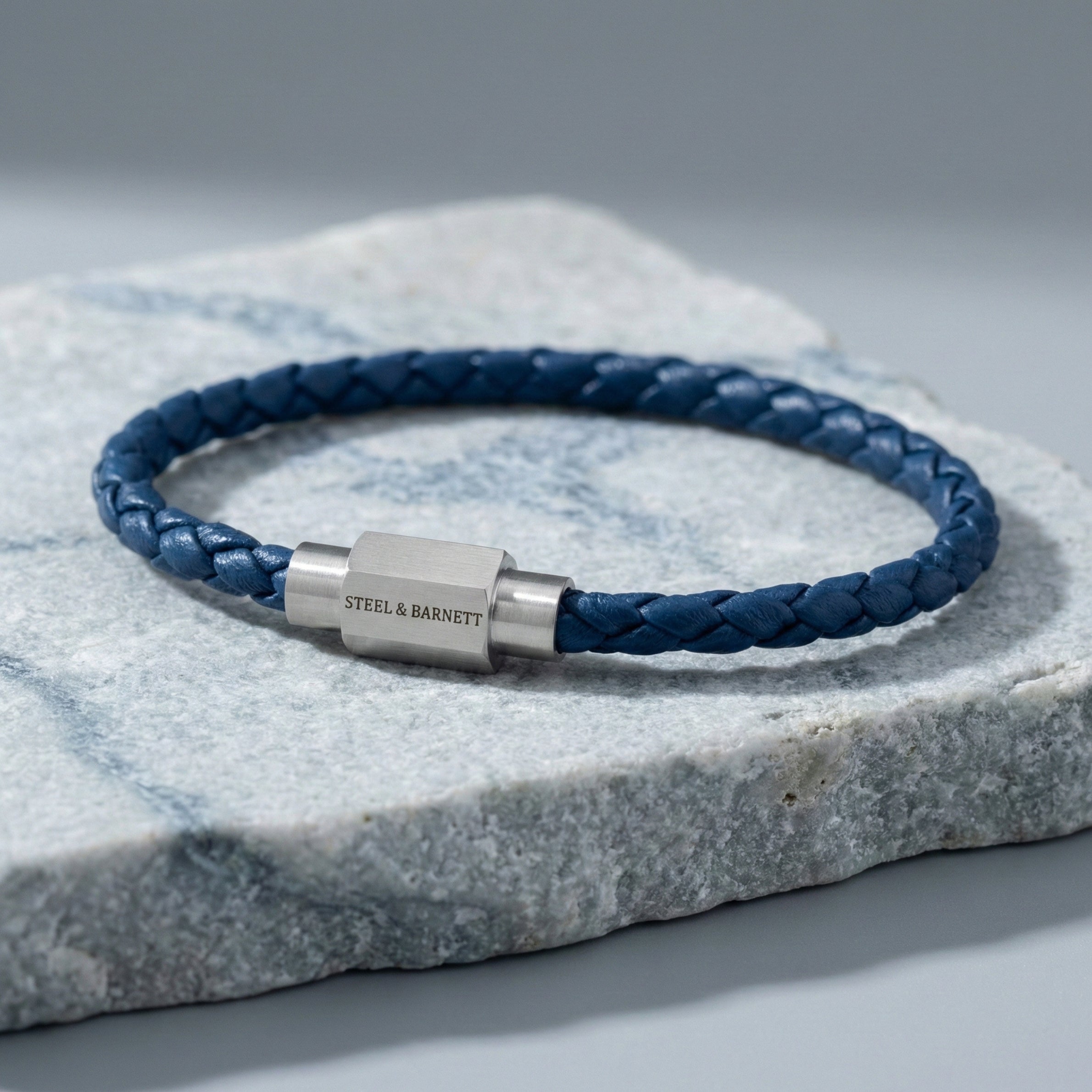 Steel & Barnett Thin Braided Blue Leather Bracelet (Size M)
