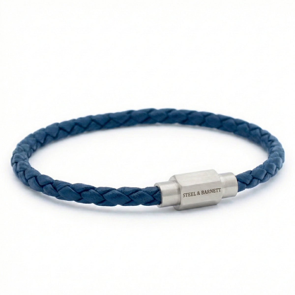 Steel & Barnett Thin Braided Blue Leather Bracelet (Size M)