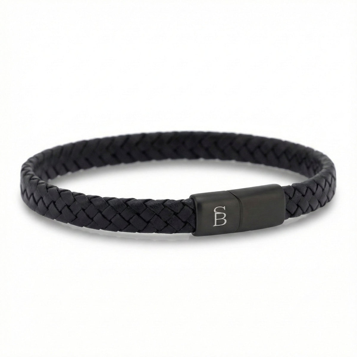 Steel & Barnett Braided Black Leather Bracelet (Size S)