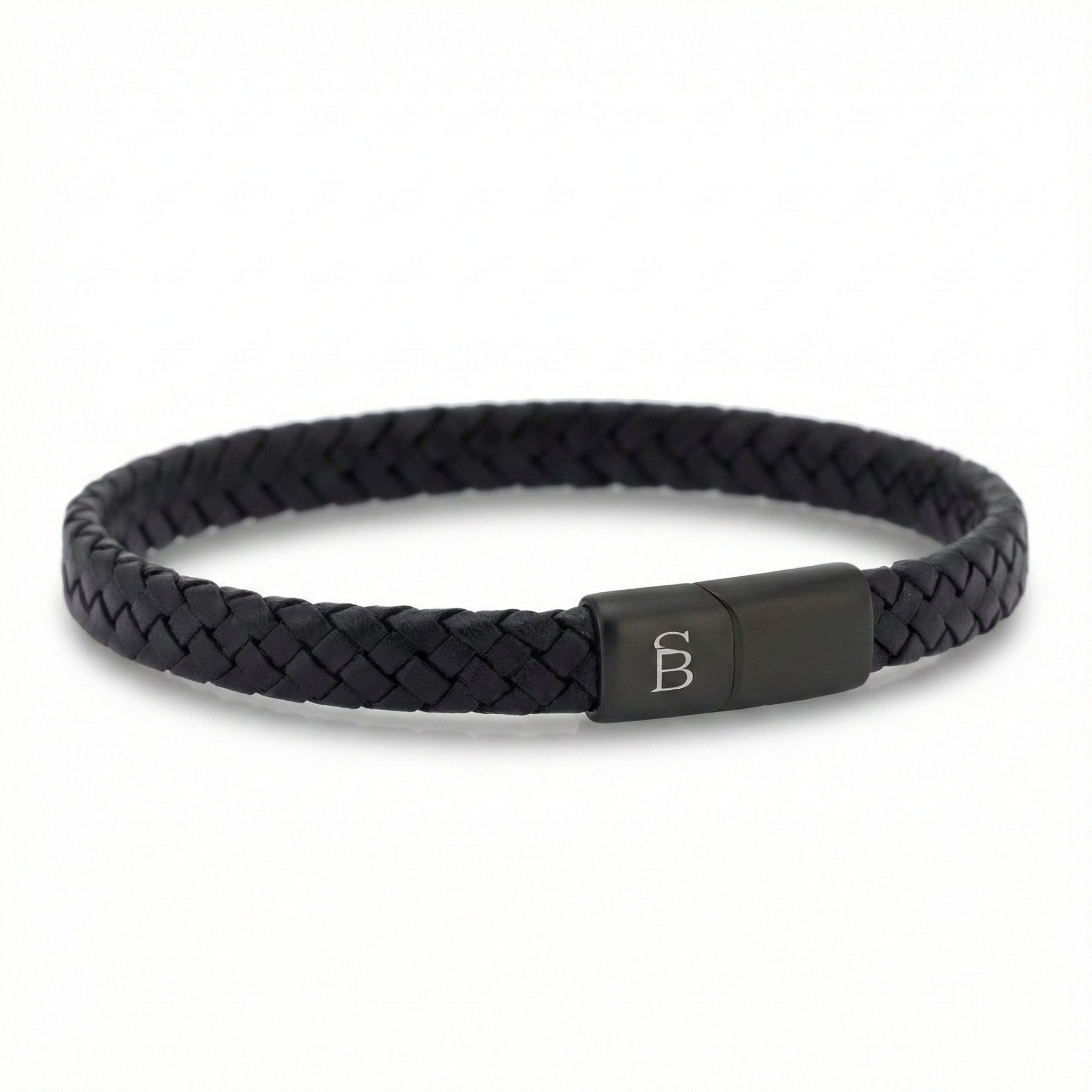 Steel & Barnett Braided Black Leather Bracelet (Size S)
