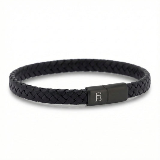 Steel & Barnett Braided Black Leather Bracelet (Size S)