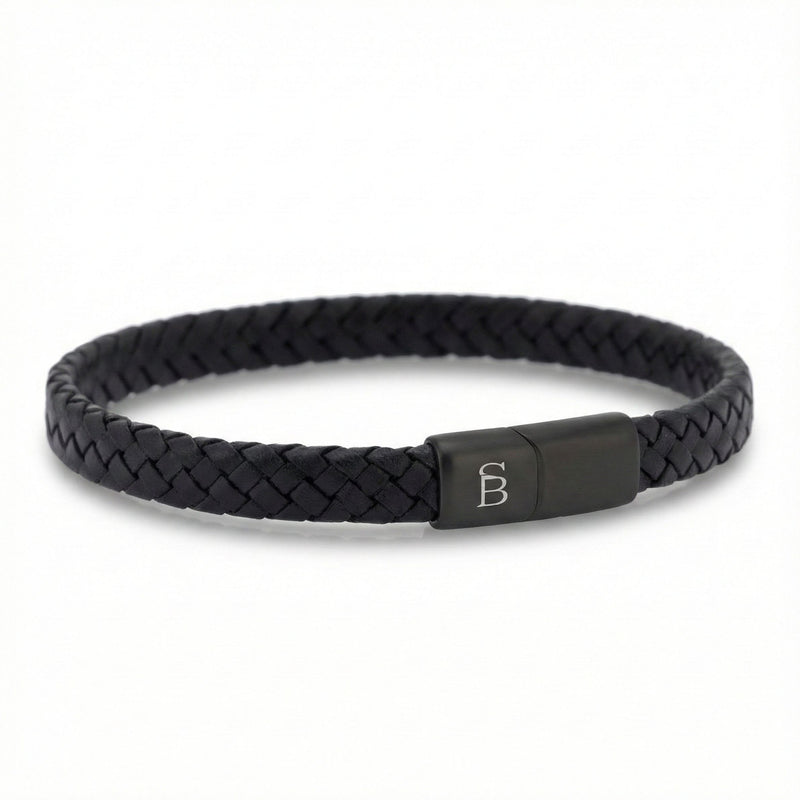 Steel & Barnett Braided Black Leather Bracelet (Size S)