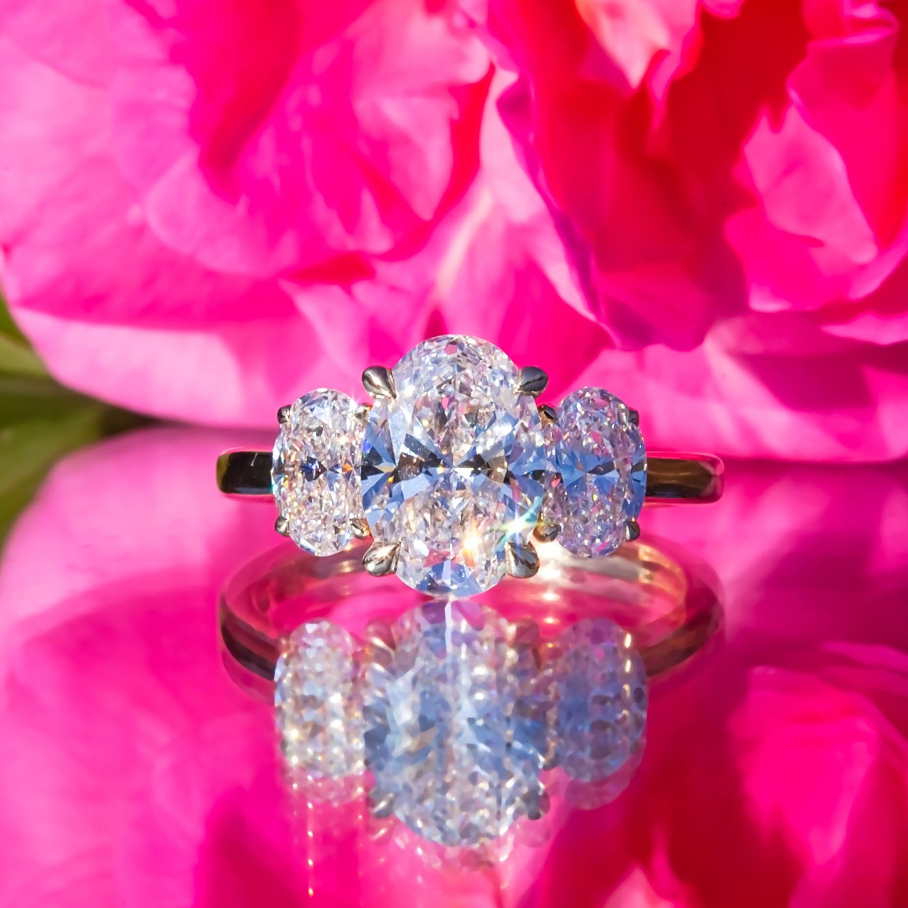 9ct Yellow Gold 3ct Oval Lab Diamond Trilogy Ring