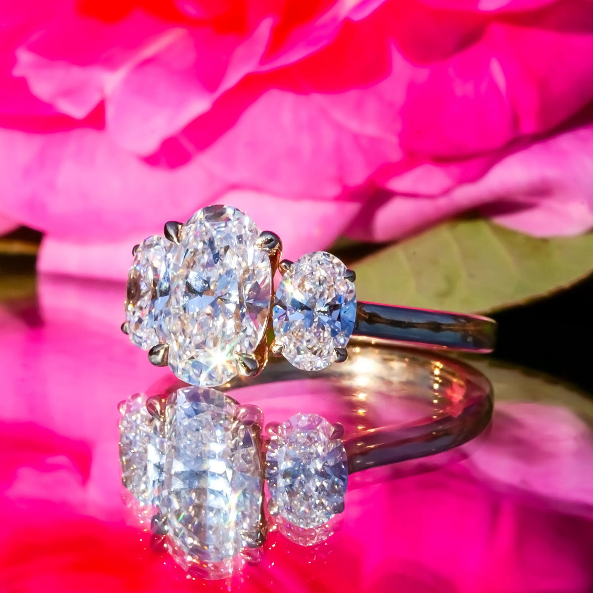 9ct Yellow Gold 3ct Oval Lab Diamond Trilogy Ring