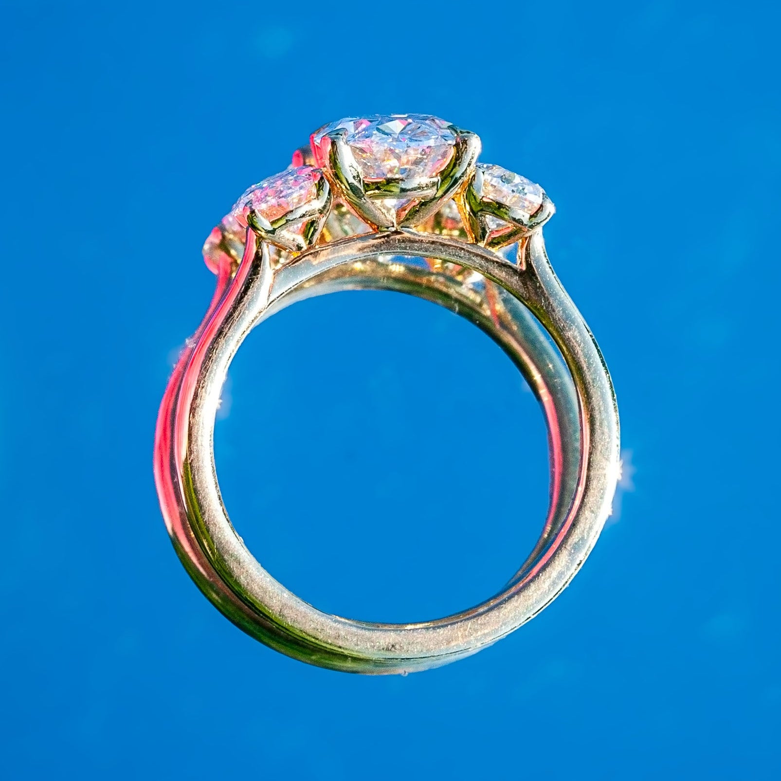 9ct Yellow Gold 3ct Oval Lab Diamond Trilogy Ring