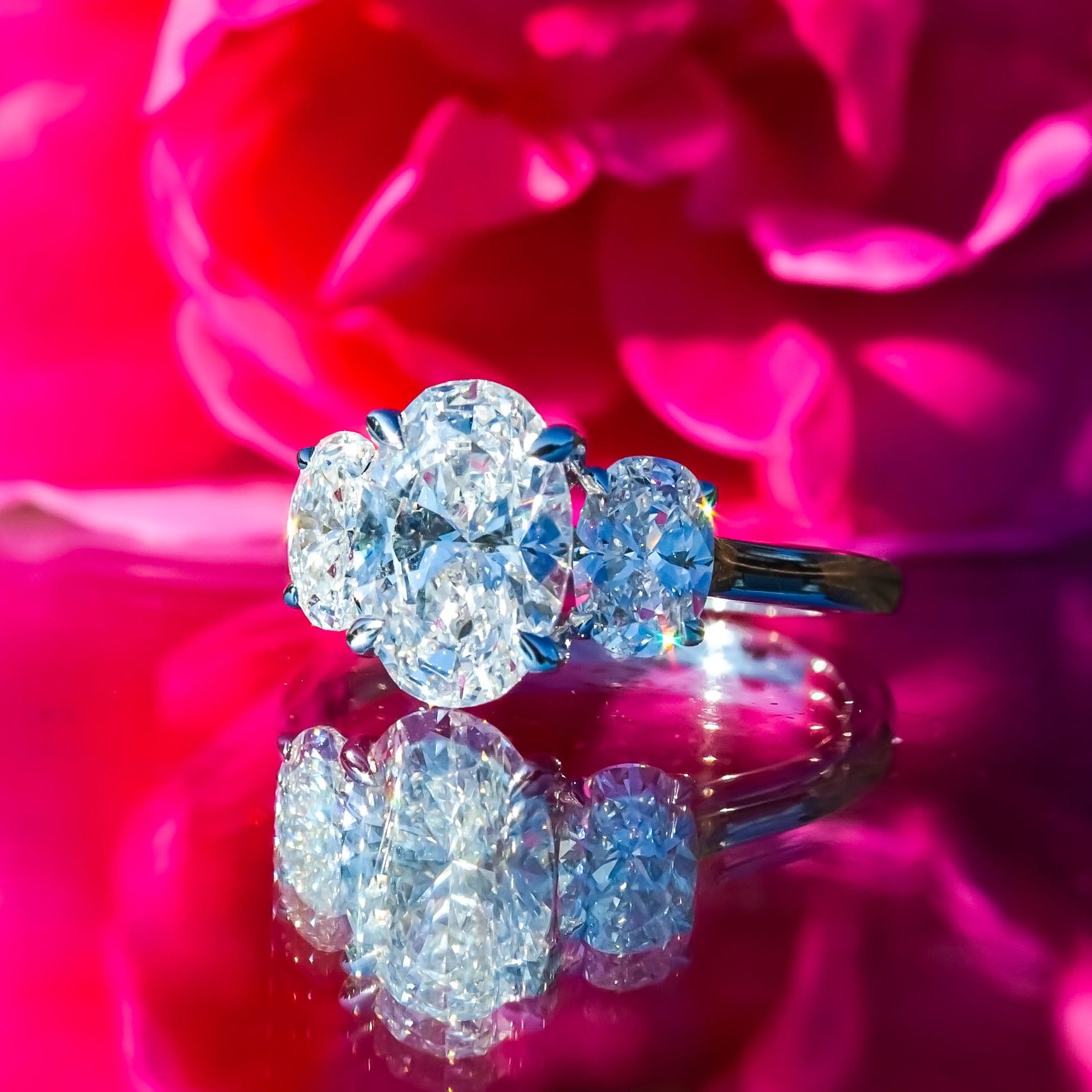 9ct White Gold 3ct Oval Lab Diamond Trilogy Ring