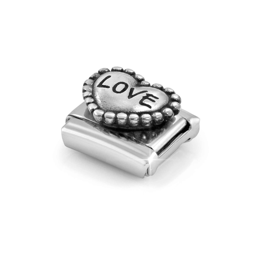 Nomination Love Dotted Heart Sterling Silver and Stainless Steel Composable Charm