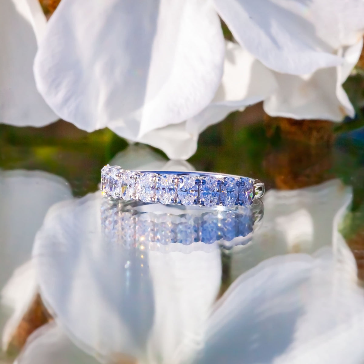 9ct White Gold 1.1ct Oval Cut Lab Diamond Half Eternity Ring