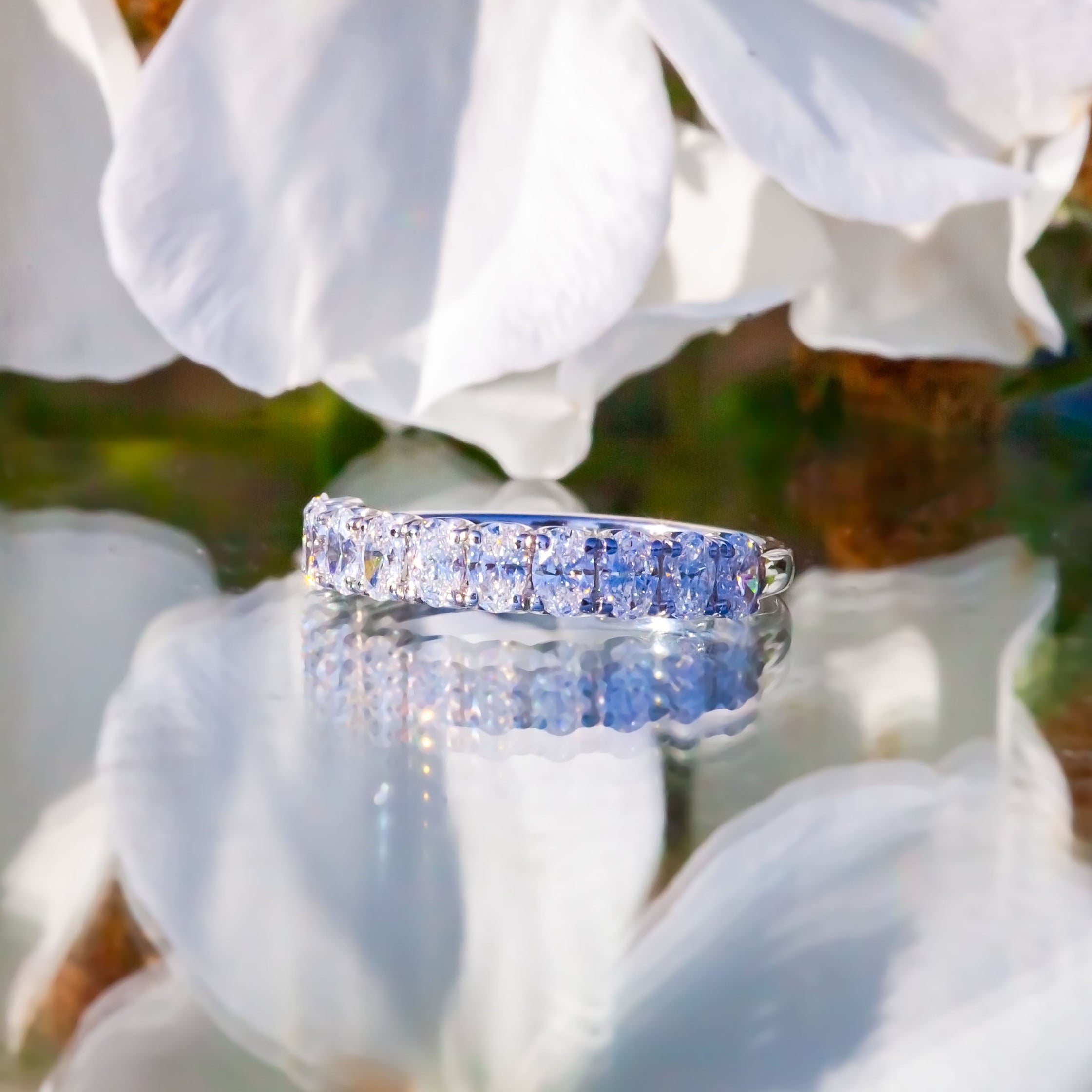 9ct White Gold 1.1ct Oval Cut Lab Diamond Half Eternity Ring