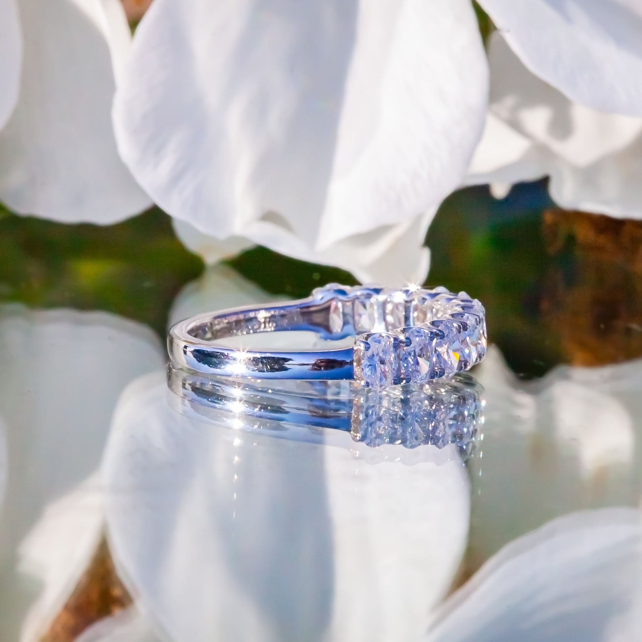 9ct White Gold 1.1ct Oval Cut Lab Diamond Half Eternity Ring