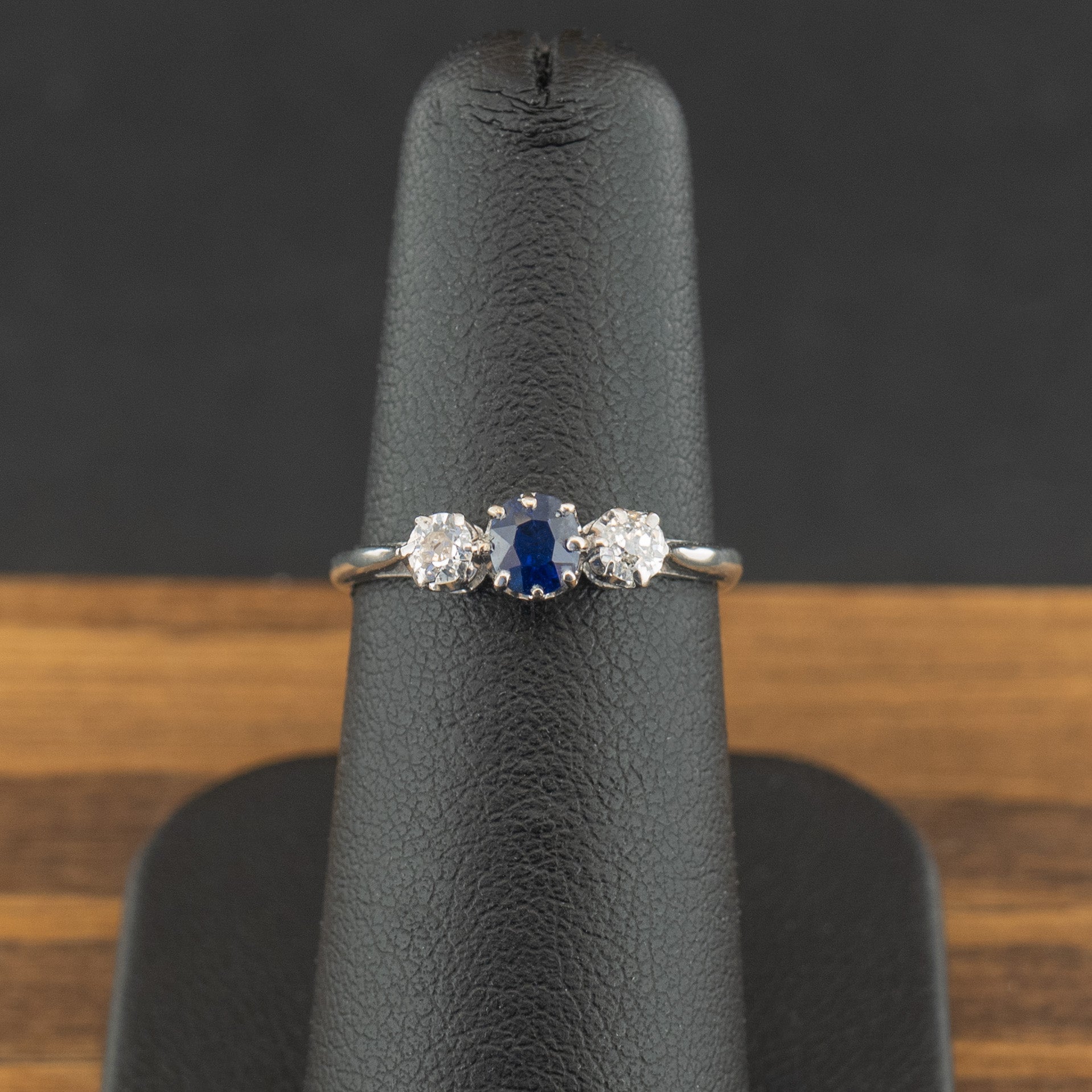 Platinum Sapphire and Diamond Trilogy Ring Size K 2.6g